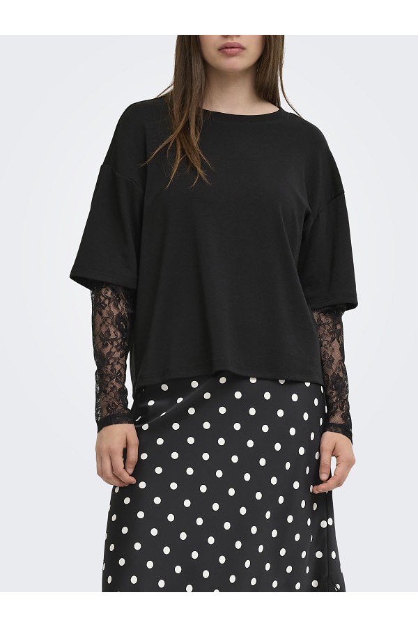 ONLTAHLIA L/S LACE TOP JRS - ΜΑΥΡΟ