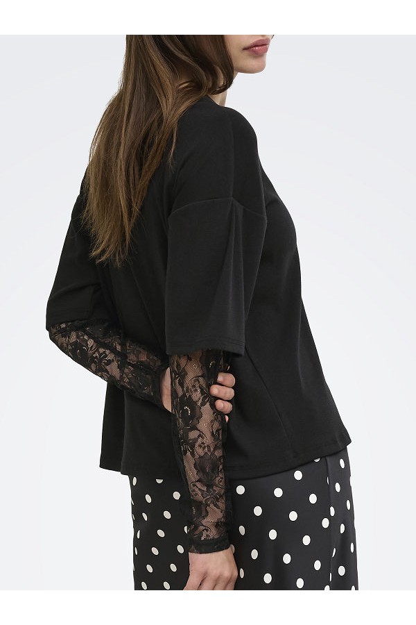 ONLTAHLIA L/S LACE TOP JRS - ΜΑΥΡΟ