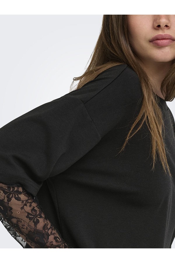 ONLTAHLIA L/S LACE TOP JRS - ΜΑΥΡΟ