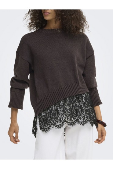 ONLEVIE LS LACE MIX O-NECK KNT - ΚΑΦΕ