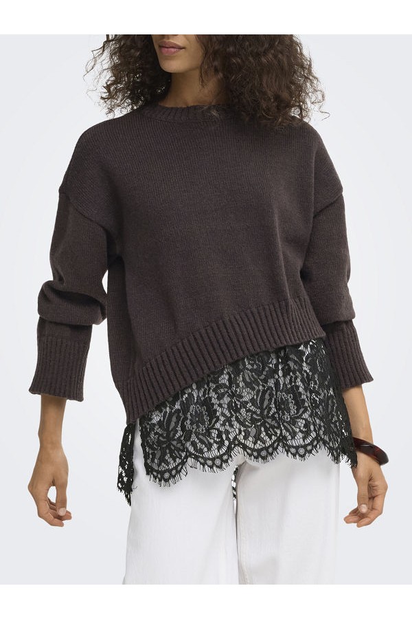 ONLEVIE LS LACE MIX O-NECK KNT - ΚΑΦΕ