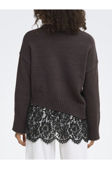 ONLEVIE LS LACE MIX O-NECK KNT - ΚΑΦΕ
