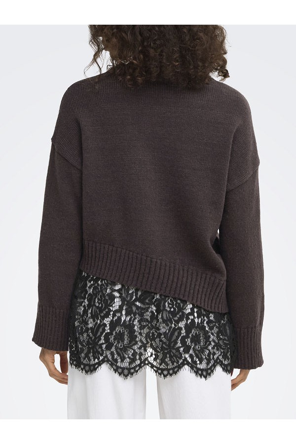 ONLEVIE LS LACE MIX O-NECK KNT - ΚΑΦΕ