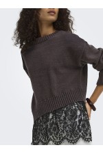 ONLEVIE LS LACE MIX O-NECK KNT - ΚΑΦΕ