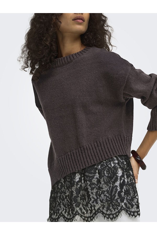 ONLEVIE LS LACE MIX O-NECK KNT - ΚΑΦΕ