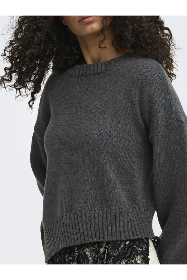 ONLEVIE LS LACE MIX O-NECK KNT - ΓΚΡΙ