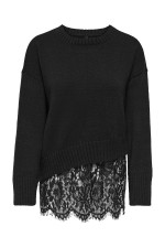 ONLEVIE LS LACE MIX O-NECK KNT - ΜΑΥΡΟ