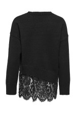 ONLEVIE LS LACE MIX O-NECK KNT - ΜΑΥΡΟ