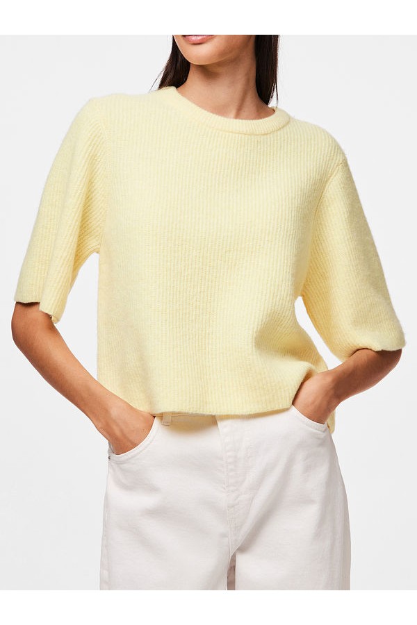 PCSILLY SS O-NECK KNIT NOOS BC - ΚΙΤΡΙΝΟ