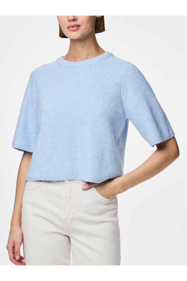 PCSILLY SS O-NECK KNIT NOOS BC - ΜΠΛΕ ΑΝΟΙΧΤΟ