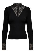 ONLTILDE L/S HIGH NECK LACE TOP JRS NOOS - ΜΑΥΡΟ