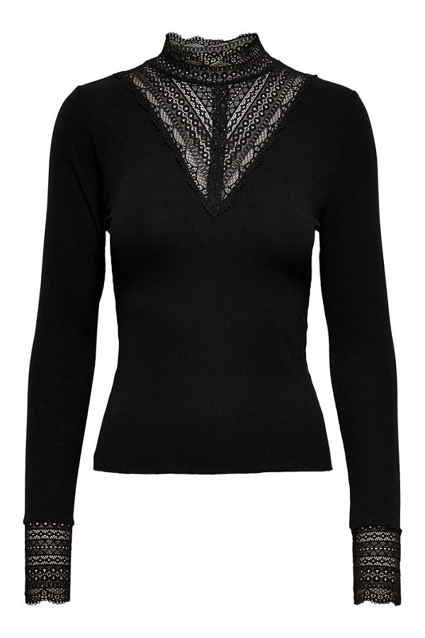 ONLTILDE L/S HIGH NECK LACE TOP JRS NOOS - ΜΑΥΡΟ
