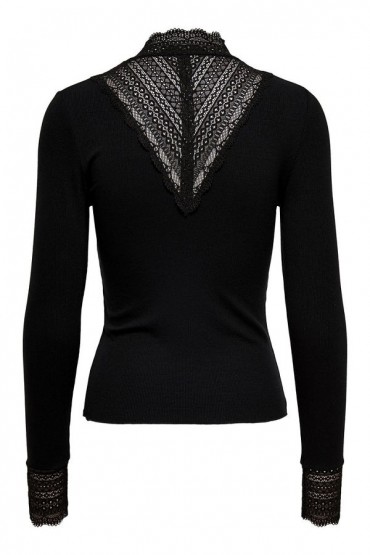ONLTILDE L/S HIGH NECK LACE TOP JRS NOOS - ΜΑΥΡΟ