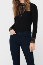 ONLTILDE L/S HIGH NECK LACE TOP JRS NOOS - ΜΑΥΡΟ