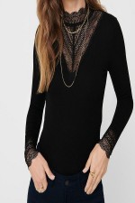 ONLTILDE L/S HIGH NECK LACE TOP JRS NOOS - ΜΑΥΡΟ