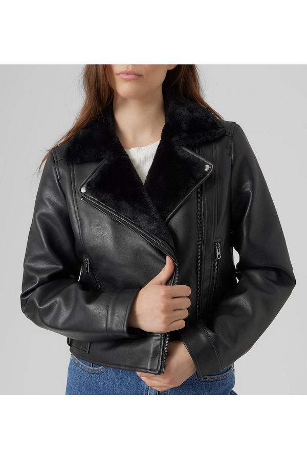 VMHAILEY SHORT COATED JACKET - ΜΑΥΡΟ
