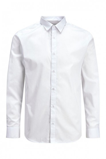 JJJOE SHIRT LS PLAIN - ΛΕΥΚΟ