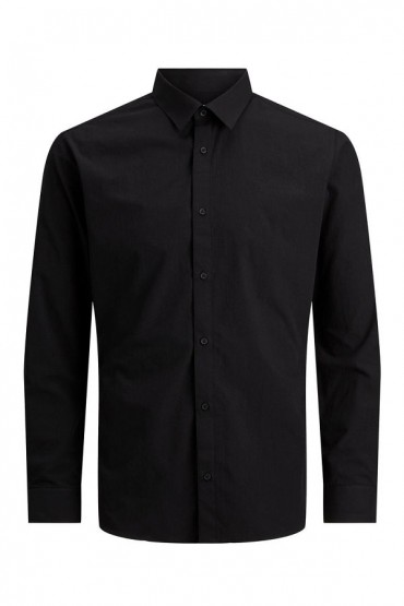 JJJOE SHIRT LS PLAIN - ΜΑΥΡΟ