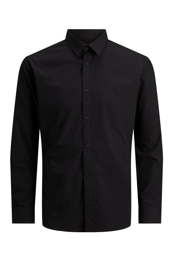 JJJOE SHIRT LS PLAIN - ΜΑΥΡΟ