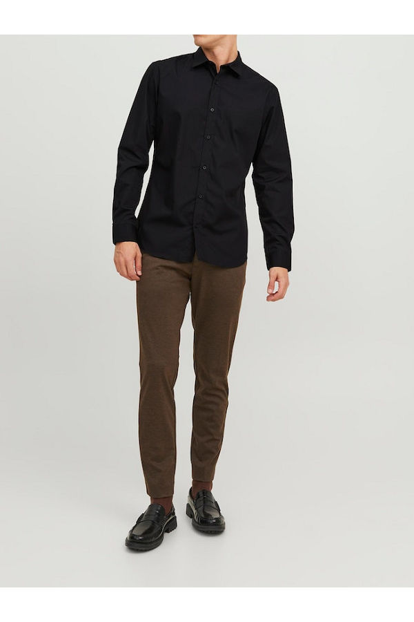 JJJOE SHIRT LS PLAIN - ΜΑΥΡΟ