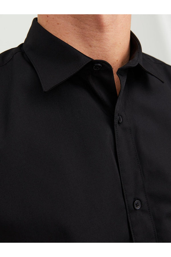JJJOE SHIRT LS PLAIN - ΜΑΥΡΟ