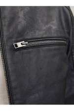 JJEDYLAN PU BIKER JACKET NOOS - ΜΑΥΡΟ