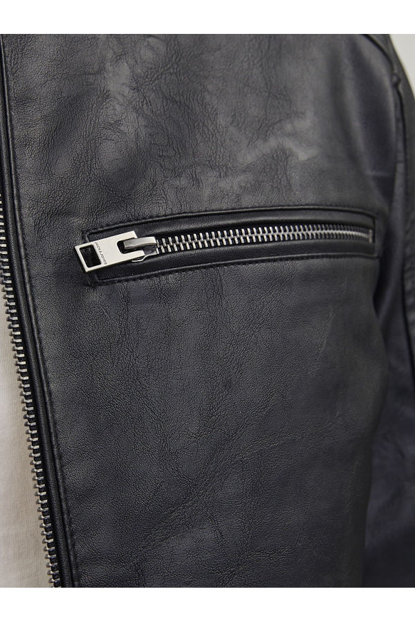 JJEDYLAN PU BIKER JACKET NOOS - ΜΑΥΡΟ