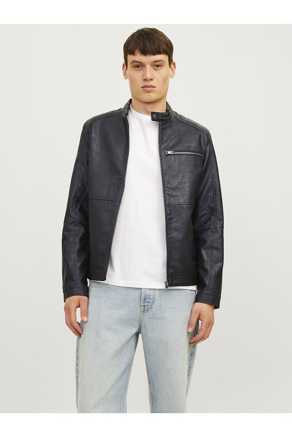 JJEDYLAN PU BIKER JACKET NOOS - ΜΑΥΡΟ
