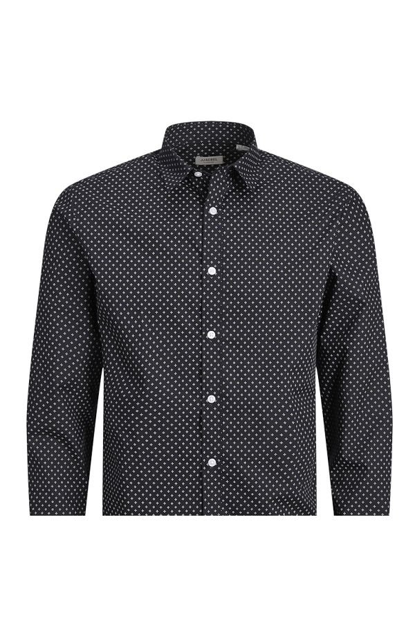 JREBGAVIN PRINT SHIRT LS - ΜΑΥΡΟ