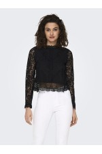 ONLNEW KARO LS LACE TOP WVN - ΜΑΥΡΟ