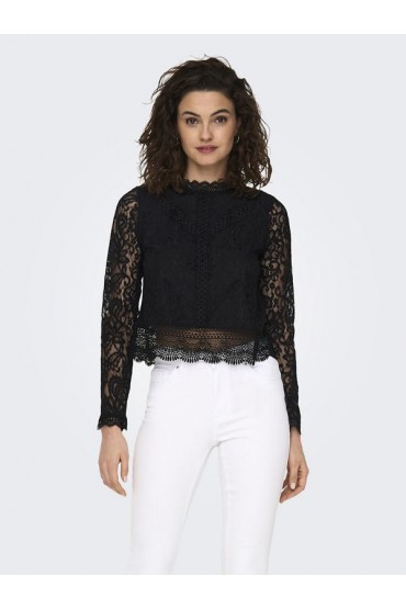 ONLNEW KARO LS LACE TOP WVN - ΜΑΥΡΟ