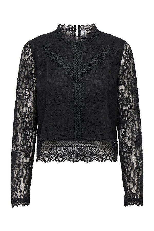 ONLNEW KARO LS LACE TOP WVN - ΜΑΥΡΟ