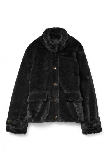 VMSONJAEVA SHORT FAUX FUR JACKET GA BOO - ΜΑΥΡΟ