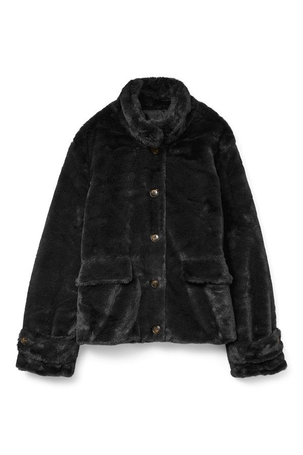 VMSONJAEVA SHORT FAUX FUR JACKET GA BOO - ΜΑΥΡΟ