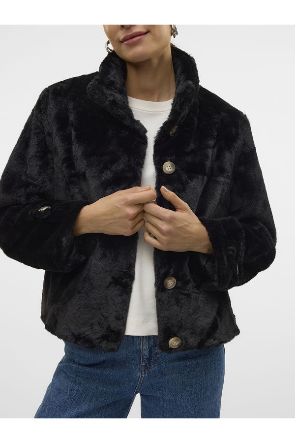 VMSONJAEVA SHORT FAUX FUR JACKET GA BOO - ΜΑΥΡΟ