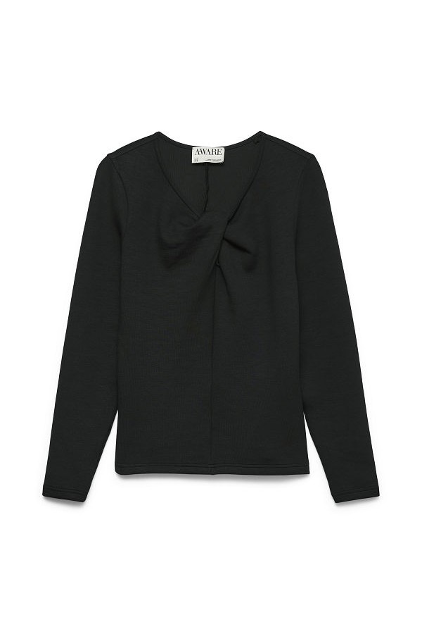 AWTAMMIE LS V-NECK TOP - ΜΑΥΡΟ