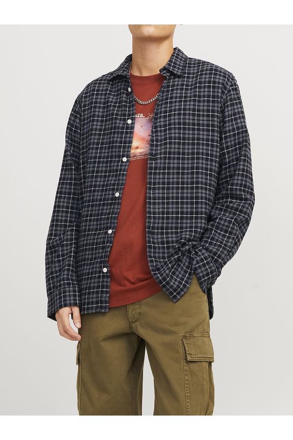 JORJOSHUA FLANNEL CHECK SHIRT LS - ΜΑΥΡΟ