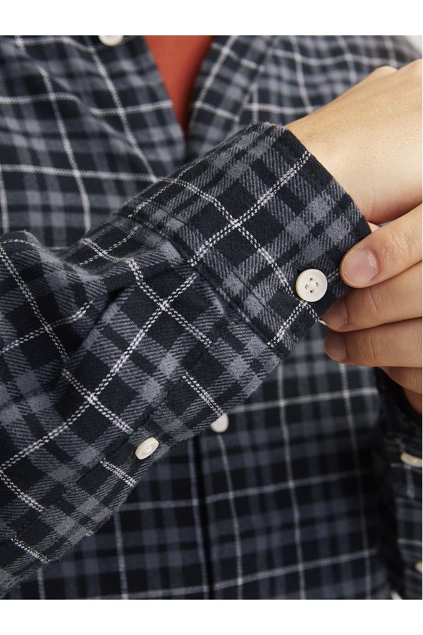 JORJOSHUA FLANNEL CHECK SHIRT LS - ΜΑΥΡΟ