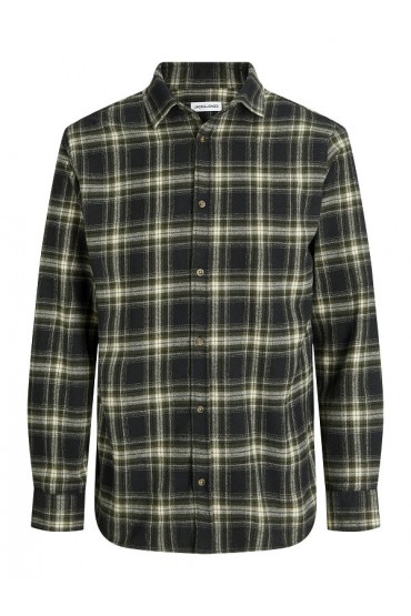JJJOSHUA CHECK SHIRT LS - ΜΑΥΡΟ