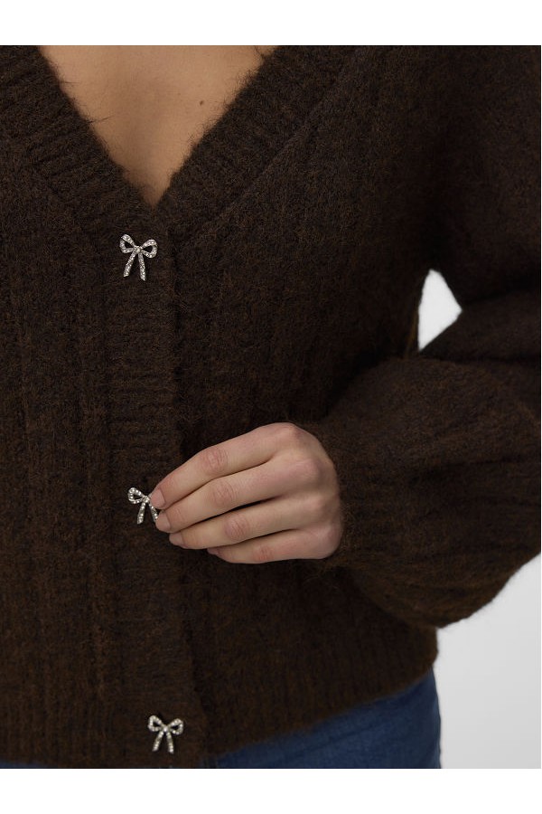 VMSALLY LS V-NECK CARDIGAN - ΚΑΦΕ