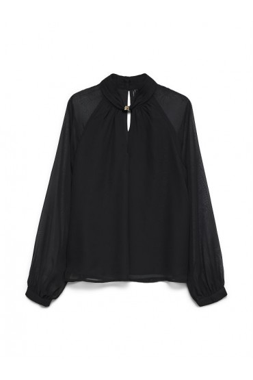 VMMOLLY DETAIL LS TOP WVN PA - ΜΑΥΡΟ
