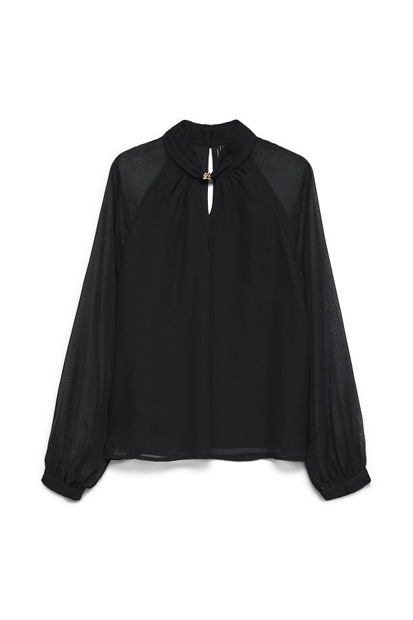 VMMOLLY DETAIL LS TOP WVN PA - ΜΑΥΡΟ