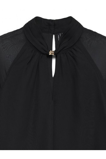 VMMOLLY DETAIL LS TOP WVN PA - ΜΑΥΡΟ
