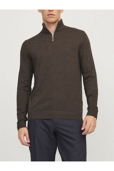 JJEEMIL KNIT HALF ZIP NOOS - ΚΑΦΕ