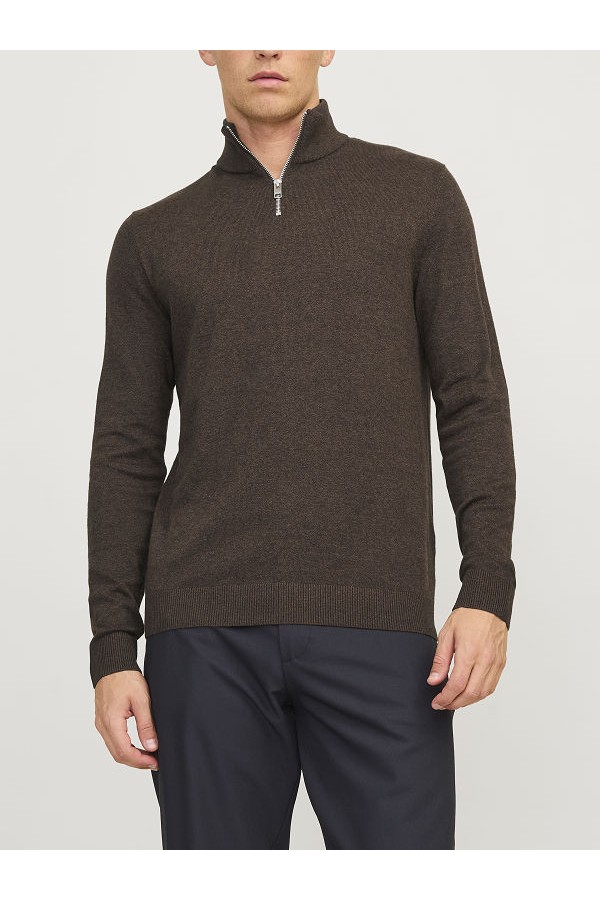 JJEEMIL KNIT HALF ZIP NOOS - ΚΑΦΕ