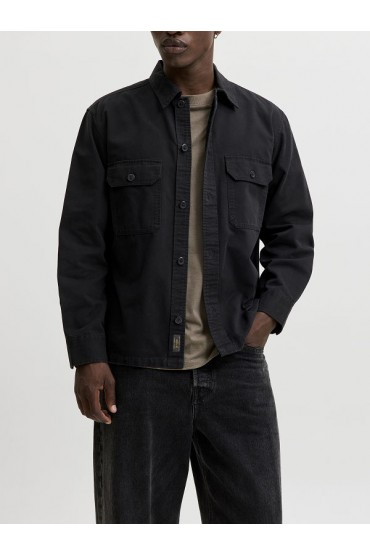 JJECOLTON CANVAS OVERSHIRT LS SN - ΜΑΥΡΟ