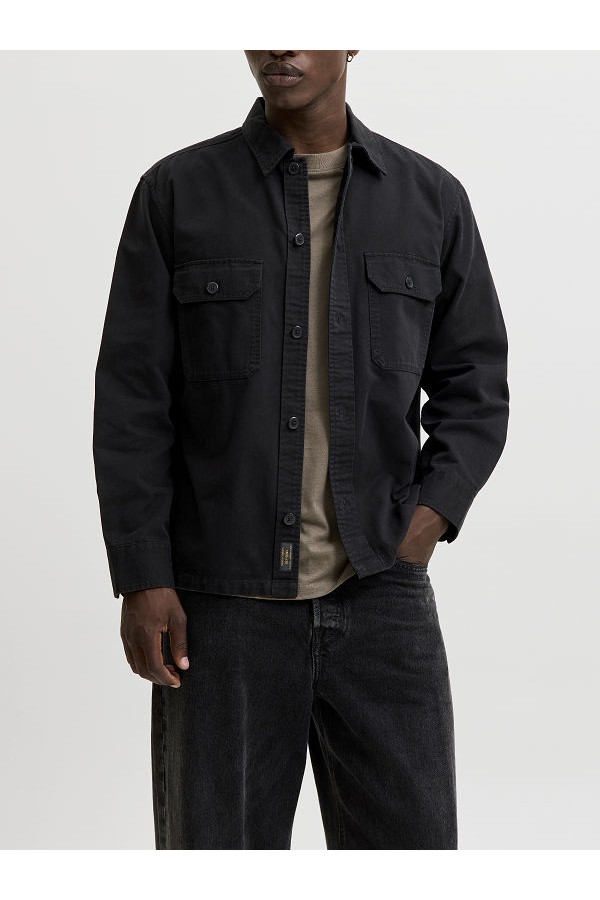 JJECOLTON CANVAS OVERSHIRT LS SN - ΜΑΥΡΟ