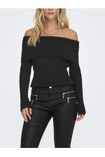 ONLKATIA LS OFF SHOULDER KNT NOOS - ΜΑΥΡΟ