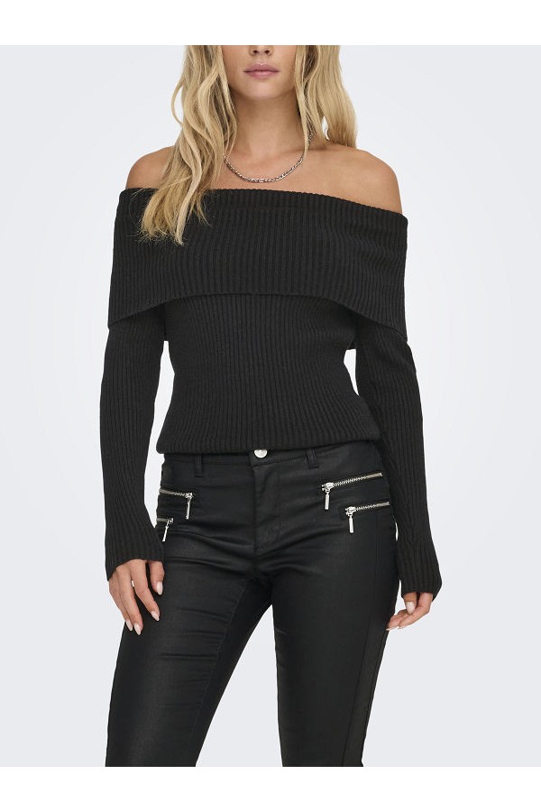 ONLKATIA LS OFF SHOULDER KNT NOOS - ΜΑΥΡΟ