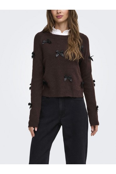 ONLNOELLE LS BOW PULLOVER KNT - ΚΑΦΕ